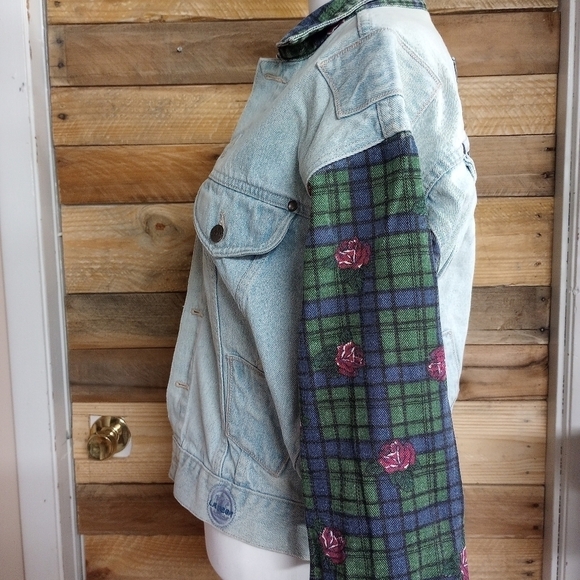 Vintage LA Gear Denim Jacket Plaid Acid Wash Boxy 90s Grunge SZ Small Oversized - Picture 5 of 10